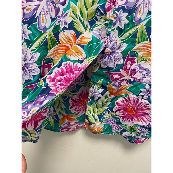 Vintage Womens Top Small Silk Satin Floral Button Up Retro Tropical Hawaiian 90s - Picture 2 of 7